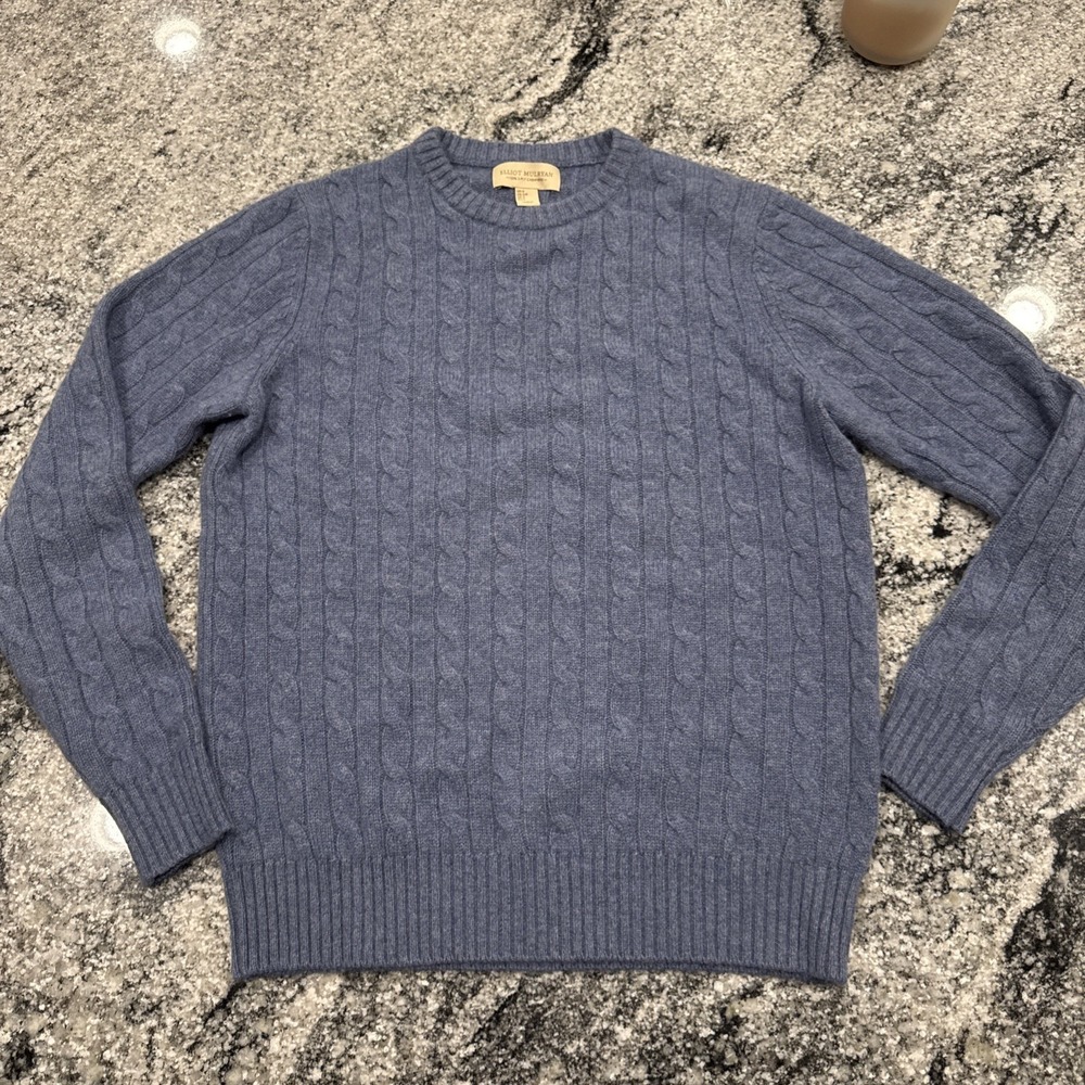 Elliot Mulryan Sweater Mens Small Blue 100% Cashmere Cable Knit Crewneck #911